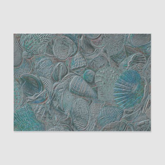 Seashells Ocean Beach Aquamarin Gray Metallic Seidenpapier (Vorderseite)