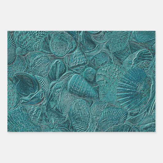 Seashells Ocean Beach Aquamarin Metallic Style Geschenkpapier Set (Vorderseite)