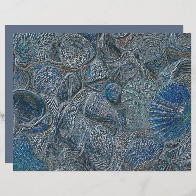 Seashells Ocean Beach Blue Metallic Decoupage (Vorne/Hinten)