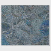 Seashells Ocean Beach Blue Metallic Decoupage Geschenkpapier (Flach)
