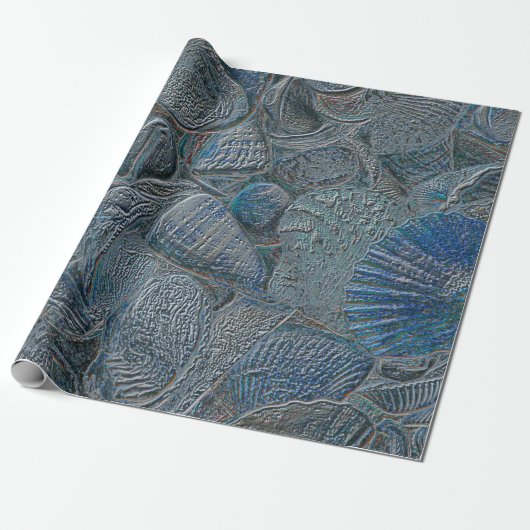 Seashells Ocean Beach Blue Metallic Decoupage Geschenkpapier (Ungerollt)
