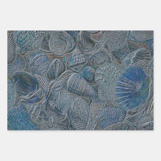 Seashells Ocean Beach Blue Metallic Decoupage Geschenkpapier Set (Vorderseite)