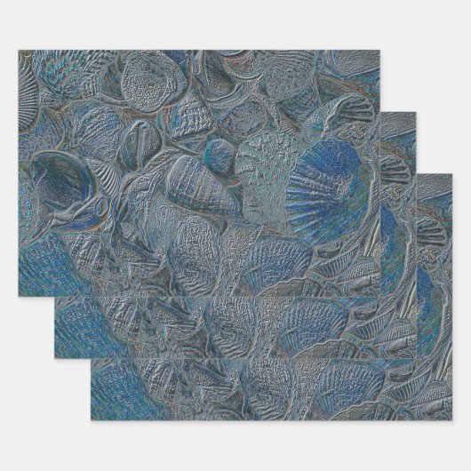 Seashells Ocean Beach Blue Metallic Decoupage Geschenkpapier Set (Set)