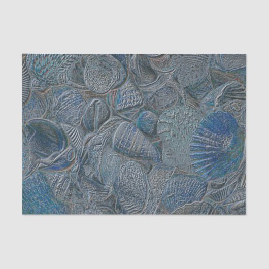Seashells Ocean Beach Blue Metallic Decoupage Seidenpapier (Vorderseite)