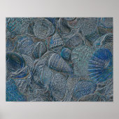 Seashells Ocean Beach Blue Metallic Nautical Theme Poster (Vorne)