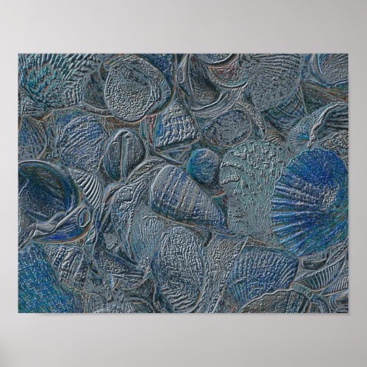 Seashells Ocean Beach Blue Metallic Nautical Theme Poster (Vorne)