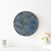 Seashells Ocean Beach Blue Nautical Metallic Art Große Wanduhr (Zuhause)