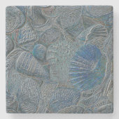 Seashells Ocean Beach Blue Nautical Metallic Art Steinuntersetzer (Vorderseite)