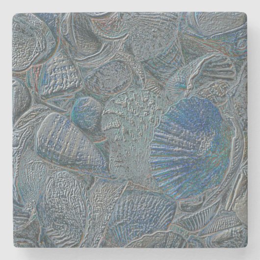 Seashells Ocean Beach Blue Nautical Metallic Art Steinuntersetzer (Vorderseite)
