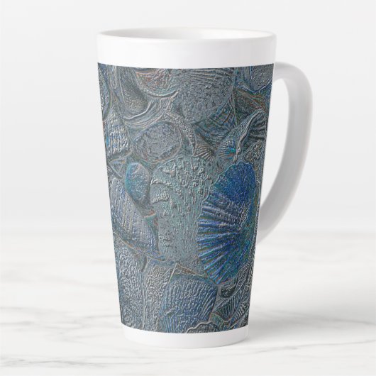 Seashells Ocean Beach Blue Nautical Metallic Milchtasse (Rechte Ecke)