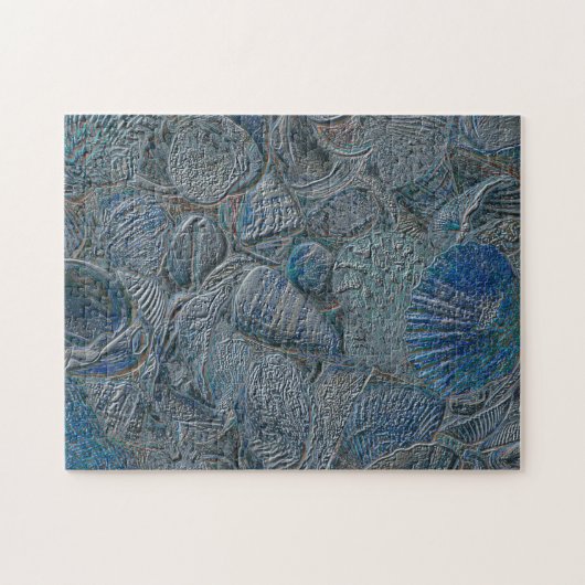 Seashells Ocean Beach Blue Nautical Metallic Puzzle (Horizontal)