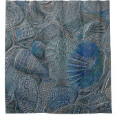 Seashells Ocean Beach Blue Nautical Metallic Style Duschvorhang (Vorderseite)