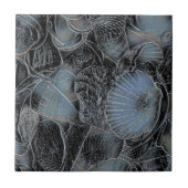 Seashells Ocean Beach Pastel Blue Black Nautical Fliese (Vorderseite)