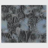 Seashells Ocean Beach Pastell Blue Black Decoupage Geschenkpapier (Flach)