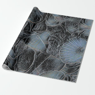 Seashells Ocean Beach Pastell Blue Black Decoupage Geschenkpapier