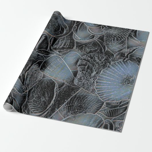 Seashells Ocean Beach Pastell Blue Black Decoupage Geschenkpapier (Ungerollt)