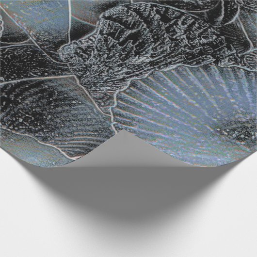 Seashells Ocean Beach Pastell Blue Black Decoupage Geschenkpapier (Ecke)