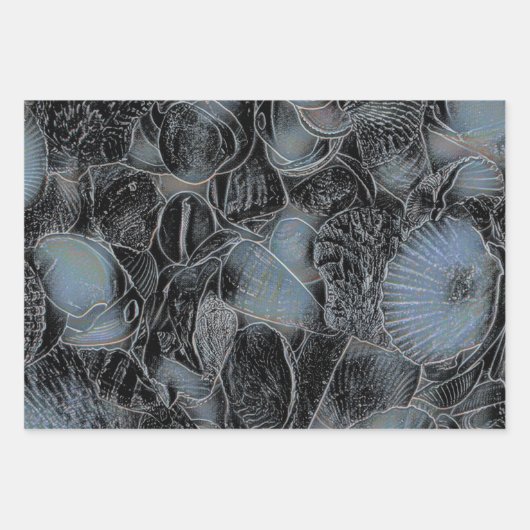 Seashells Ocean Beach Pastell Blue Black Decoupage Geschenkpapier Set (Vorderseite 2)