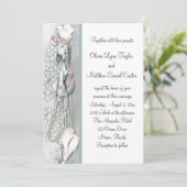 Seashells Pearls Beach Wedding Einladungen (Stehend Vorderseite)