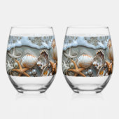 Seashells Pearls Sea Foam Starfish Weinglas Ohne Stiel (Vorderseite)