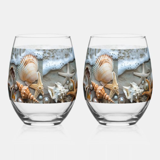 Seashells Pearls Sea Foam Starfish Weinglas Ohne Stiel (Links)