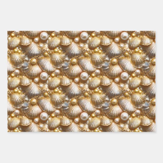 Seashells Perlen Goldperle Glanzmuschel Muschel Geschenkpapier Set (Vorderseite 2)