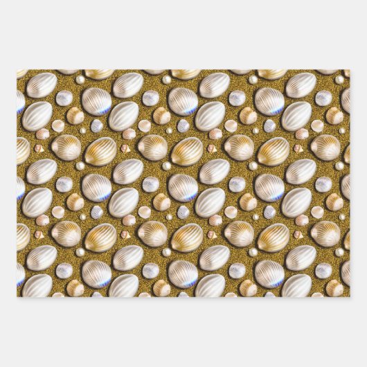 Seashells Perlen Sandstrand Muscheln Goldschimmer Geschenkpapier Set (Vorderseite 3)