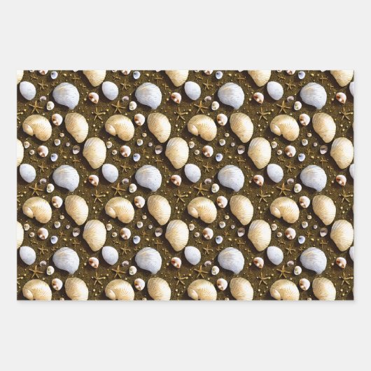 Seashells Perlen Sandstrand Muscheln Goldschimmer Geschenkpapier Set (Vorderseite 2)