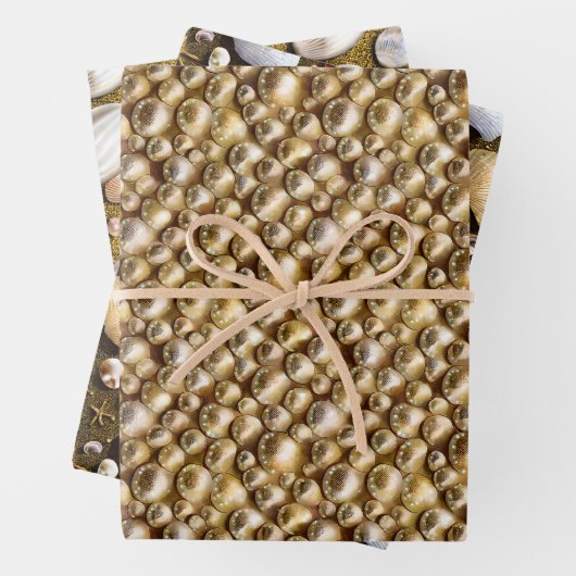 Seashells Perlen Sandstrand Muscheln Goldschimmer Geschenkpapier Set (Beispiel)