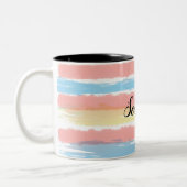 Seashells Pink Blue Yellow Watercolor Streifen Zweifarbige Tasse (Links)