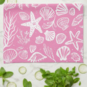 Seashells Pink Pattern Beach Muscheln Chic Geschirrtuch (Gefaltet)