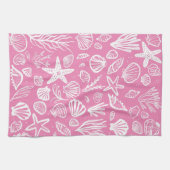 Seashells Pink Pattern Beach Muscheln Chic Geschirrtuch (Horizontal)