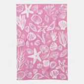 Seashells Pink Pattern Beach Muscheln Chic Geschirrtuch (Vertikal)