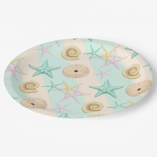 Seashells Retro Pastel Sea Life Pappteller (Schrägansicht)