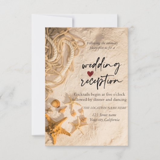 Seashells Rope Sand Empfang Einladung (Vorderseite)