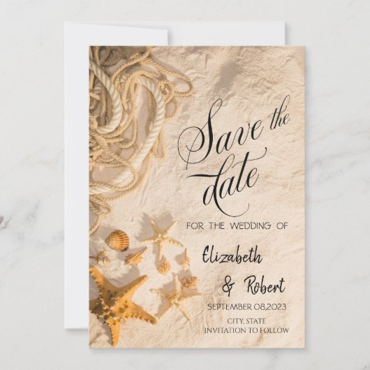 Seashells Rope Sand Save the Date (Vorderseite)