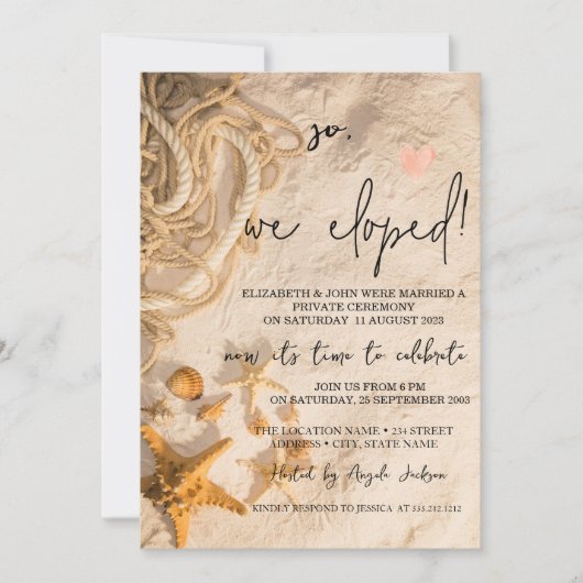 Seashells Rope Sand Wedding Einladung (Vorderseite)