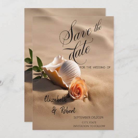 Seashells Rose Sand Save the Date (Vorne/Hinten)