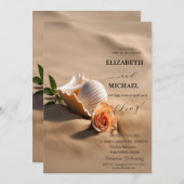 Seashells Rose Sand Wedding Einladung (Vorne/Hinten)