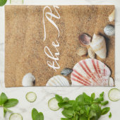 Seashells Sand Ocean Calligraphy Name Geschirrtuch (Gefaltet)