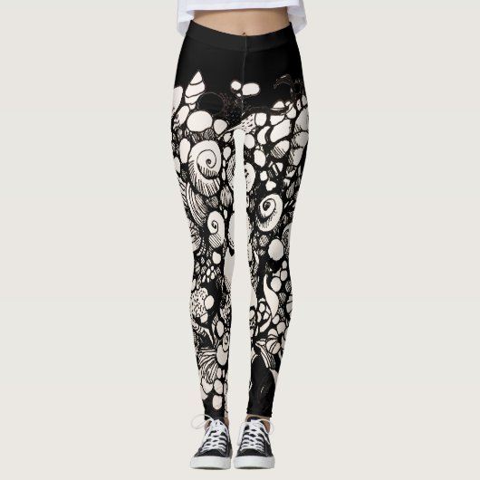 Seashells Schwarzweiß Leggings (Vorderseite)