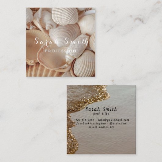 Seashells Sea Beach Beige Nature Quadratische Visitenkarte (Vorne/Hinten)
