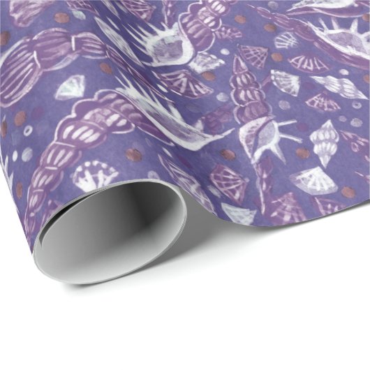 Seashells Sea Muschel Nautic Patches Lila Violet Geschenkpapier (Rolleneckpunkt)