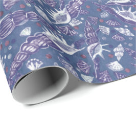 Seashells Sea Muschel Nautic Pattern Violet Aquama Geschenkpapier
