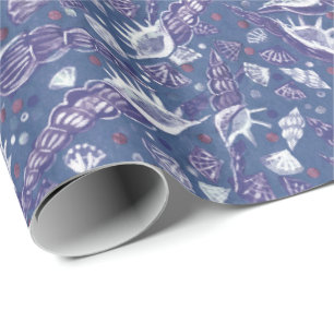 Seashells Sea Muschel Nautic Pattern Violet Aquama Geschenkpapier