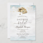 Seashells, Sea, String Lights Script-Brautparty Einladung (Vorderseite)