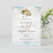 Seashells, Sea, String Lights Script-Brautparty Einladung (Stehend Vorderseite)