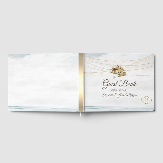 Seashells, Sea, String Lights Script Gästebuch (Voll)