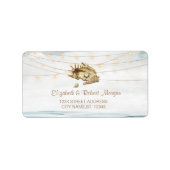 Seashells, Sea, String Lights Script Hochzeit Adressaufkleber (Vorne)