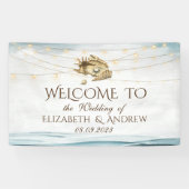 Seashells, Sea, String Lights Script Hochzeit Banner (Horizontal)